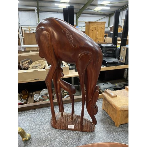 292 - Vintage hand carved Antelope & calf 65H