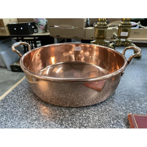 295 - Copper 2 handled pan 38cm diameter