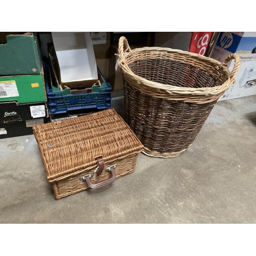 535 - Wicker log basket 40H 47Diam & wicker picnic basket