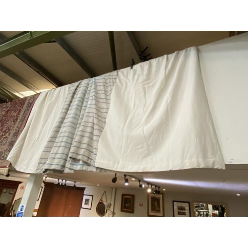 90 - 2 pairs of blue & cream lined curtains 130W x 225D and 110W x 215D