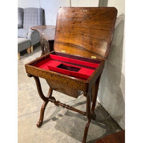 109 - Victorian walnut sewing table 70H 53W 41D