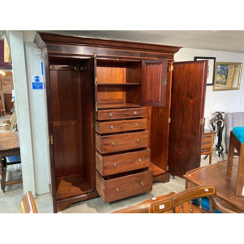 123 - Victorian mahogany inlaid wardrobe 218H 201W 62D & a Victorian mahogany dressing chest 162H 107W 53D