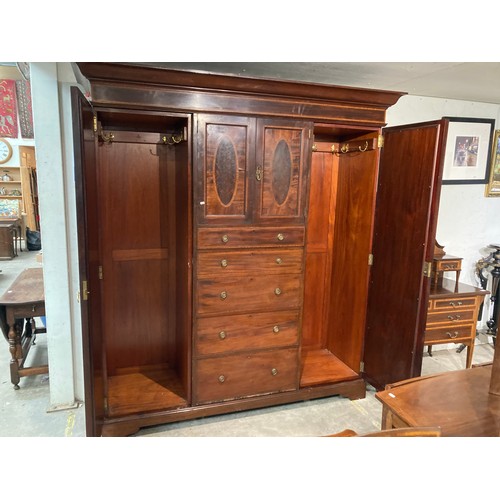 123 - Victorian mahogany inlaid wardrobe 218H 201W 62D & a Victorian mahogany dressing chest 162H 107W 53D