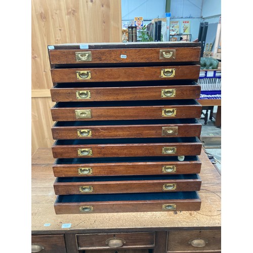 213 - Victorian mahogany bank of 9 drawers with brass cup handles 74H 72W 35D