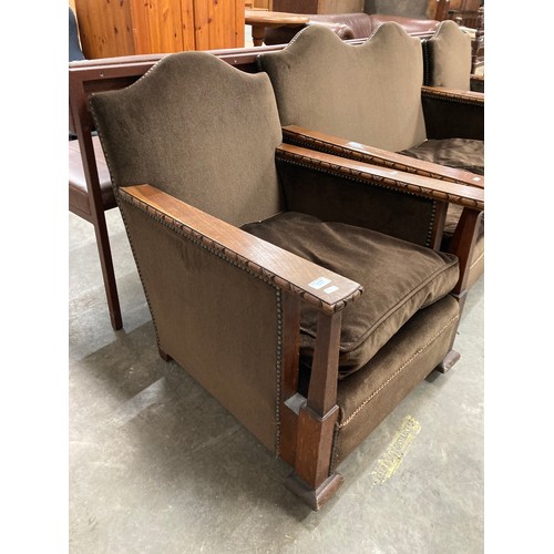 250 - Art Deco oak framed suite (settee 126W, 2 chairs 67W)