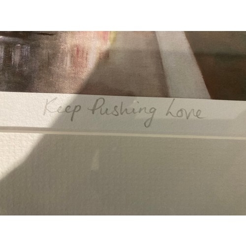 124 - Black framed Limited Edition pencil signed Claire Baxter print 'Keep Pushing Love' 4/100 58 x 58cm