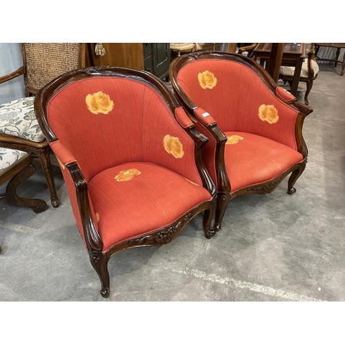 104 - Pair of French mahogany framed ladies chairs 71W