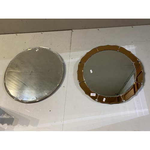 108 - 2 circular frameless mirrors 53 & 56cm diameter