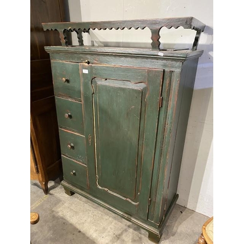 109 - Rustic French pine cupboard with shelves to the interior and 4 drawers (signs of worm, sold as seen)... 