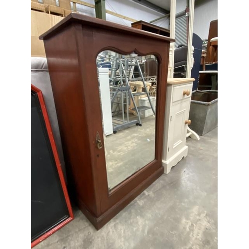 118 - Victorian mahogany mirror door cupboard with shelves to the interior 94H 63W 34D