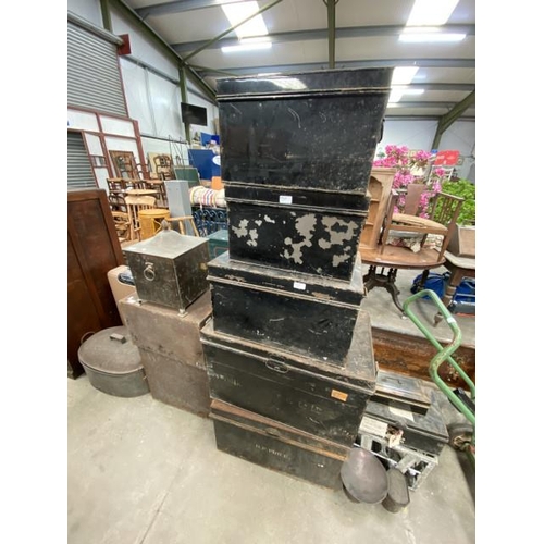 163 - 7 vintage tin trunks etc (in various sizes)