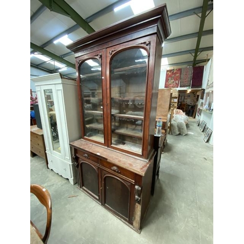 Victorian mahogany bookcase on cupboard 225H 122W 51D (as found)