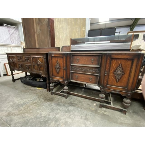 204 - Jacobean style oak sideboard 88H 153W 54D & an Edwardian oak sideboard 116H 153W 54D