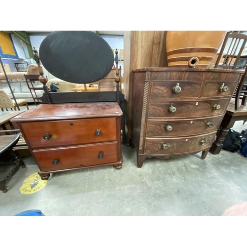 210 - Victorian pine 2 drawer chest 80H 96W 47 & a Victorian mahogany bow fronted chest 117H 105W 52D