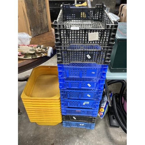 215 - 9 storage crates & 12 yellow trays