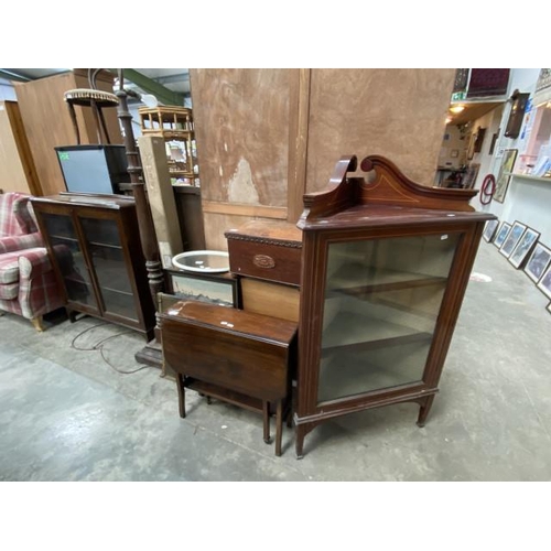 236 - Edwardian glazed bookcase 100H 91W 22D, child's Bentwood chair, mahogany Sutherland table 60H 61W 73... 