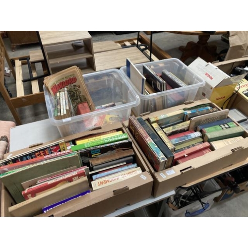 552 - 4 containers of vintage books and comics including HMS Ulysses by Alistair MacLean, World Railway Lo... 