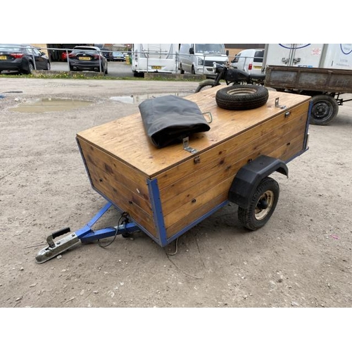 591 - 5ft x 3ft trailer with cover & a removable pine lid, spare wheel