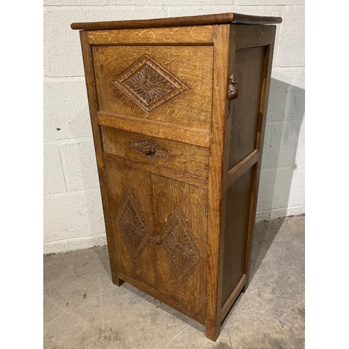 75 - Early Robert 'Mouseman' Thompson (1876-1955), carved oak sewing cupboard with one drawer, 2 doors an... 