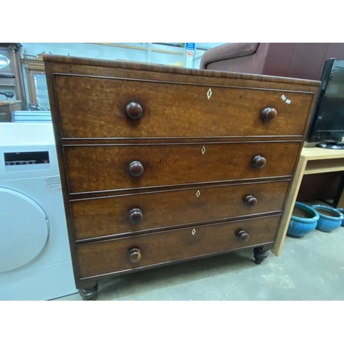 100 - Victorian mahogany 4 drawer chest 116H 118W 53D