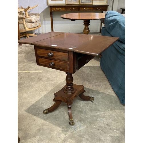 124 - Regency mahogany work table 71H 36-72W 49D