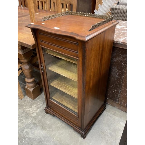 136 - Late 19th century mahogany music cabinet with brass gallery 90H 49W 43D