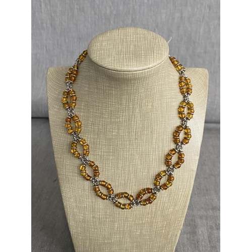 925 silver & amber bead chocker necklace, 34cm long