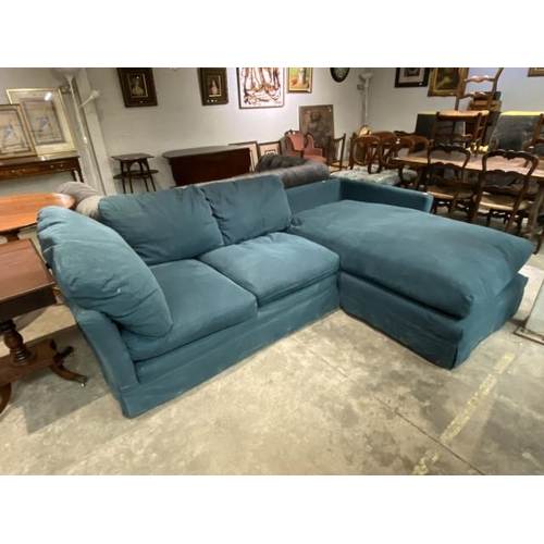 95 - Sofa.com 'Otto' corner settee upholstered in Air Force Blue cotton/linen fabric 264 x 180cm