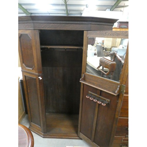 118 - Antique oak Geometric wardrobe 170H 125W 50D