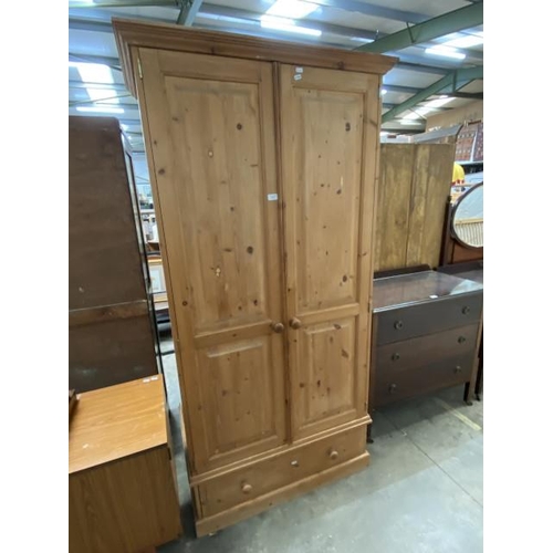 12 - Pine 2 door/1 drawer wardrobe 200H 100W 59D