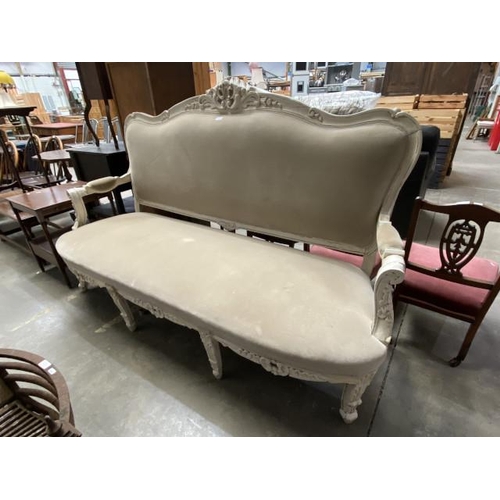 19 - French cream framed salon settee 122H 187W 67D (fabric will require cleaning)