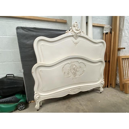 2 - French cream double bed frame with side rails and base