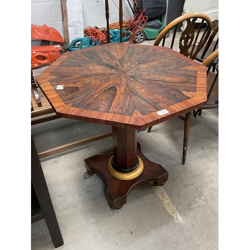 31 - Antique walnut octagonal pedestal occasional table 71H 69cm diameter