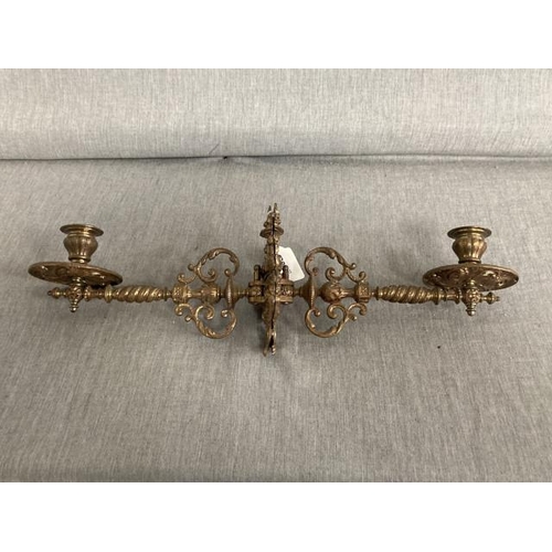 409 - Pair of antique brass piano sconces