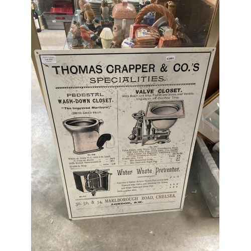 522 - Reproduction tin plate sign 'Thomas Crapper & Co.'s' 70 x 50cm