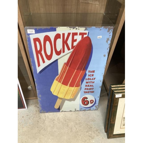 532 - Reproduction tin plate sign 'Rocket' 70 x 50cm