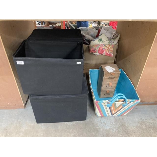 536 - Set of 4 black storage boxes 40W 29H 26D, pair of storage baskets & a Dunelm wooden storage chest  1... 