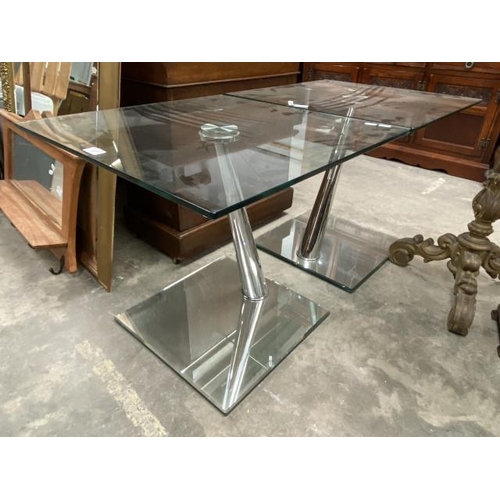 64 - Pair of contemporary glass and chrome lamp tables 55H 60W 60D