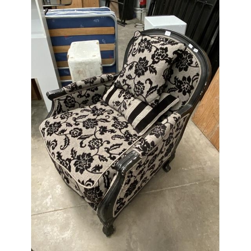 70 - French style armchair with scatter cushions 84W (cat scratches to fabric)