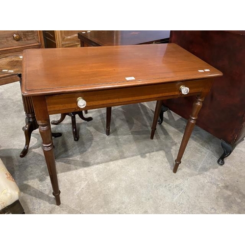 85 - Victorian mahogany single drawer hall table 80H 92W 48D