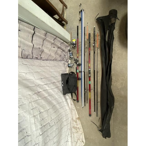 120 - 2 x Mitchell 4.8 m (15.7ft) Beach-caster fishing rods with tripod rest, 2 x Multiplier and 1 x open ... 