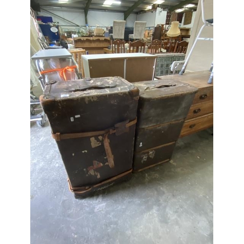 13 - Antique 'Pukka' steamer trunk 35H 92W 55D and a banded steamer trunk 35H 85W 54D