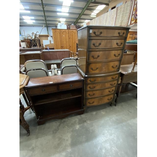 19 - Mahogany chest on chest 162H 62W 45D and a mahogany bookcase 74H 78W 26D