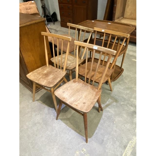 35 - 4 Ercol blond elm model 391 stick back chairs (blue badge)