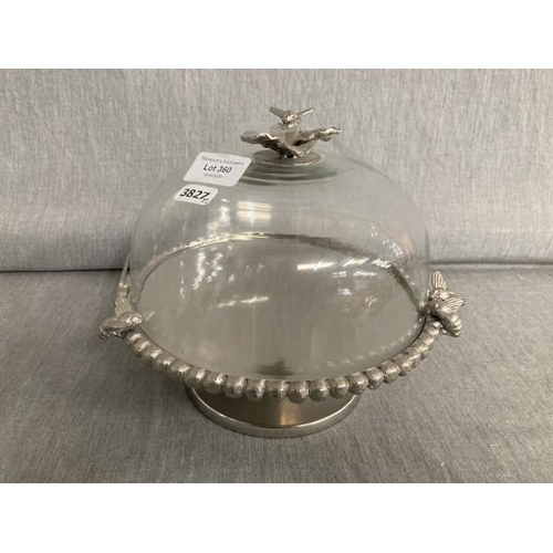 Bee design glass domed cake stand