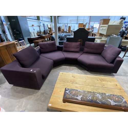 39 - Rolf Benz (Made in Germany) aubergine upholstered corner suite in 4 sections 60H 320W 230D (fabric w... 