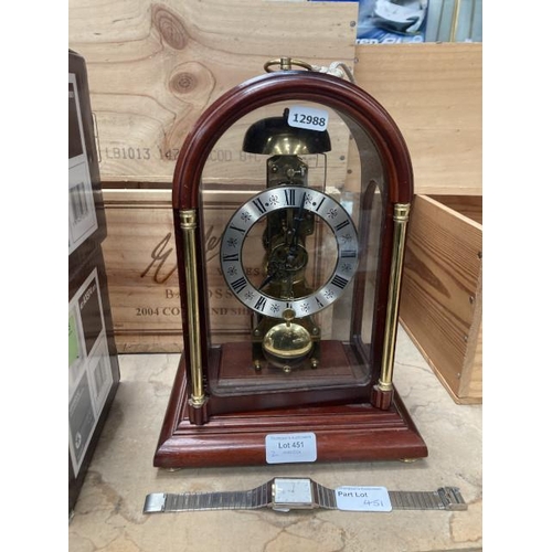 451 - Hermle skeleton movement mantel clock with pendulum & key & a gents Seiko quartz watch