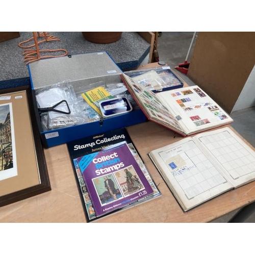 502 - 2 boxes of loose stamps including foreign, the Stirling Stamp Postage Album with contents, the Impro... 