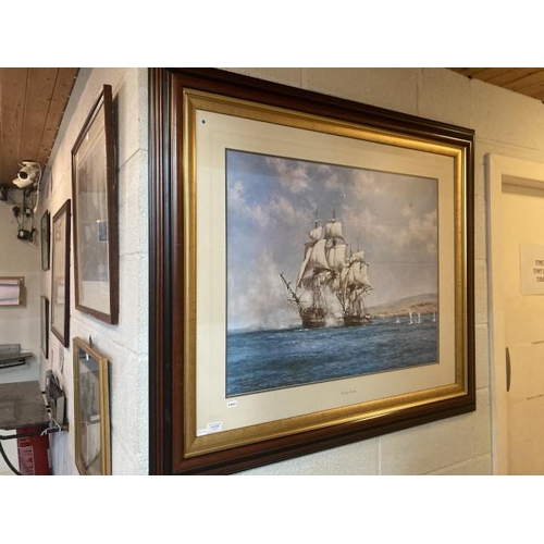 509 - Montague Dawson (1890-1973) framed print 'The Smoke of Battle' 113 x 96cm