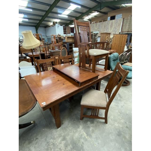 56 - Oak Arts & Crafts style extending dining table 78H 153-209W 107D and 4 chairs